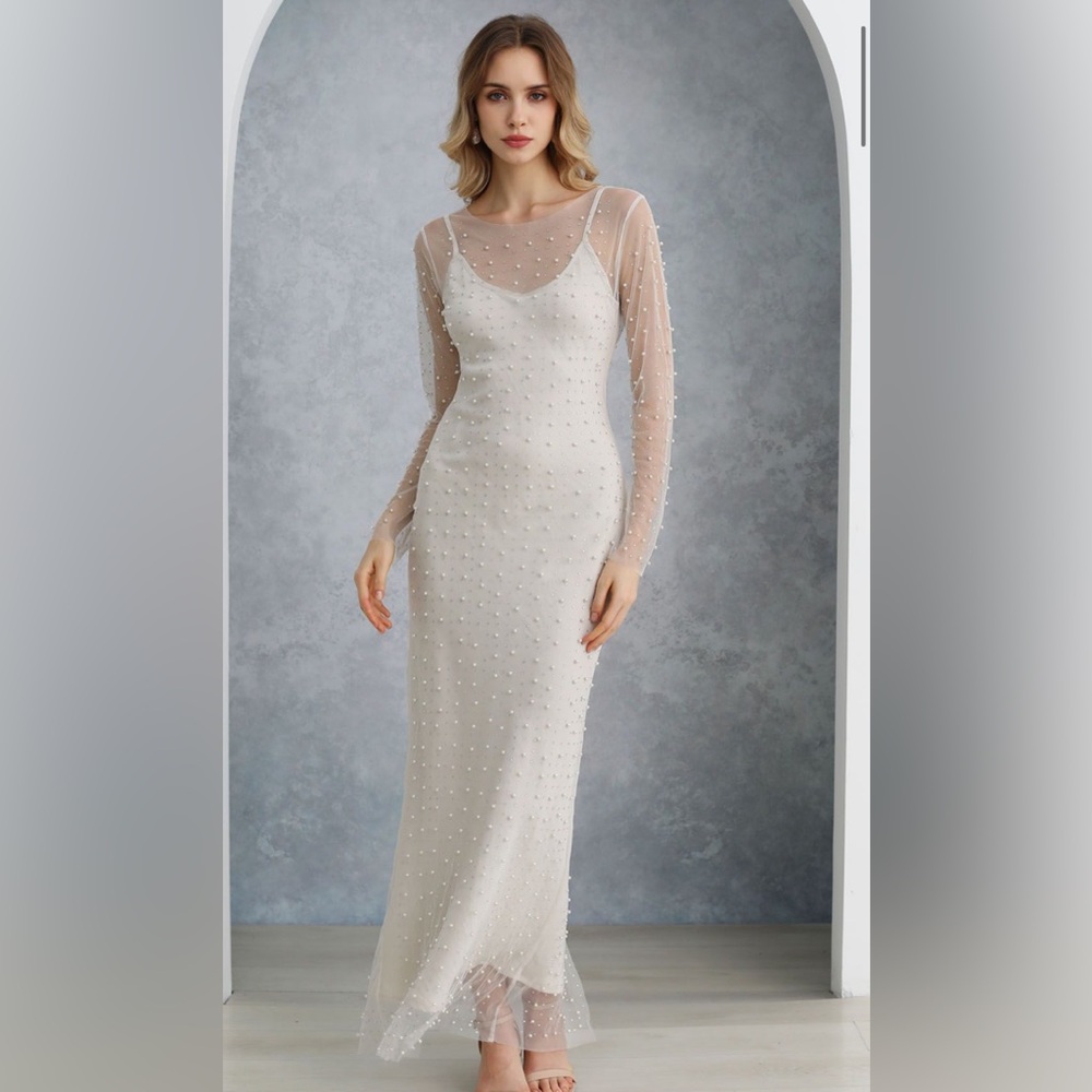 Lulu New Pearl Rhinestone dress with FREE forever21 nude underdress